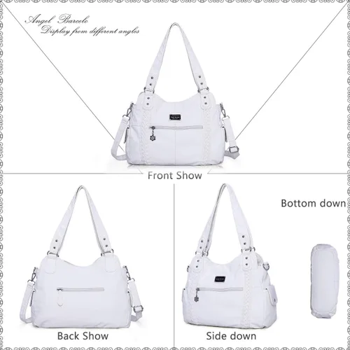 Vista 150 de Angel Barcelo - Bolsa de hombro amplia para mujer, diseño Hobo, cuero lavado
