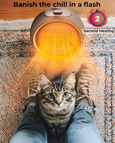 Vista 3 de Calentador de espacio para uso en interiores, calentador eléctrico portátil con calentamiento rápido 2S y cerámica PTC, protección contra