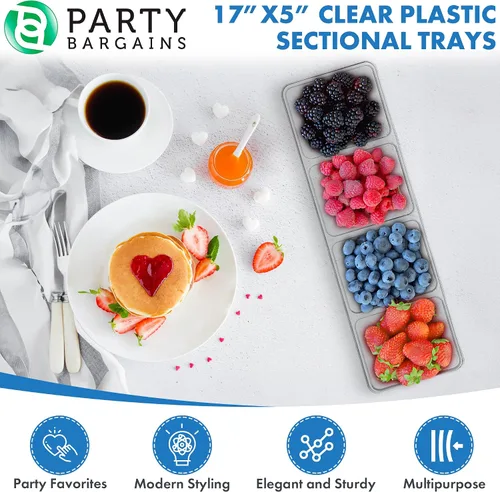 Vista 5 de Bandeja rectangular desechable de plástico para servir Excelente para bodas, bufés, cenas y fiestas 17 x 12 pulgadas 4 unidades Transparente