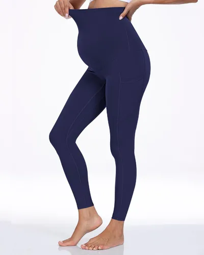 Vista 15 de WHOUARE Leggings de maternidad sobre el vientre con bolsillos para mujer, cintura alta, entrenamiento, pantalones de yoga