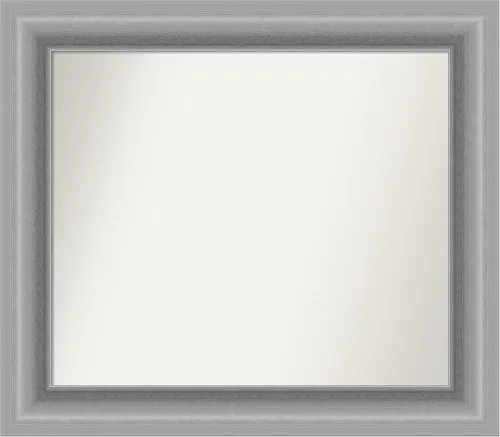 Vista 116 de Amanti Art Espejo de baño plateado para sobre fregadero, 26 x 26 pulgadas, espejo cuadrado de níquel pulido, marco de madera tradicional mediano, se