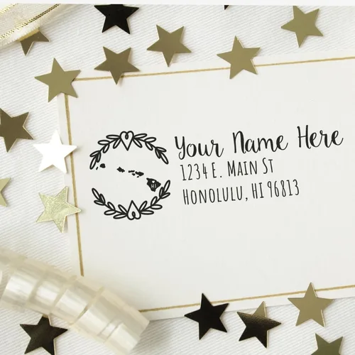 Vista 64 de State of Alabama Wreath Duo Hand Address Stamp - Personalized Rubber Stamp Montaje manual Duo