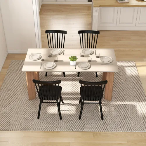 Vista 6 de Juego de 4 sillas de comedor Windsor, sillas de cocina de estilo granja con respaldo de vástago, sillas laterales de madera maciza sin brazos