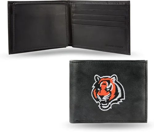 Vista 16 de Rico Industries Billetera de cuero bordada para hombre de la NFL Negro