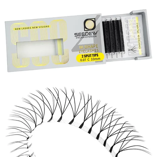 Vista 69 de Extensiones de pestañas 3D, rizo LU/M de 0.003 in, MIX8-0.591 in, 12 filas por bandeja, tallo plano en forma de W, injerto de pestañas natural PBT