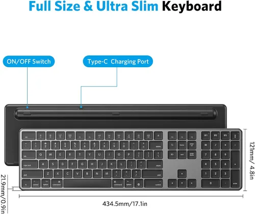 Vista 7 de OMOTON Teclado Bluetooth compatible solo con Mac, con teclado numérico, teclado inalámbrico recargable compatible con MacBook Pro/Air, iMac, Mac