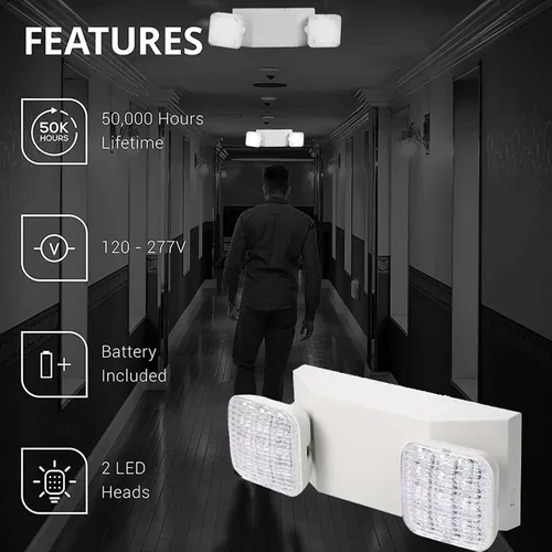 Vista 2 de LED Emergency Lights with Battery Backup 6 Pack, Commercial Emergency Lights Fixture Two Head Adjustable, Hardwired Emergency Light for Business