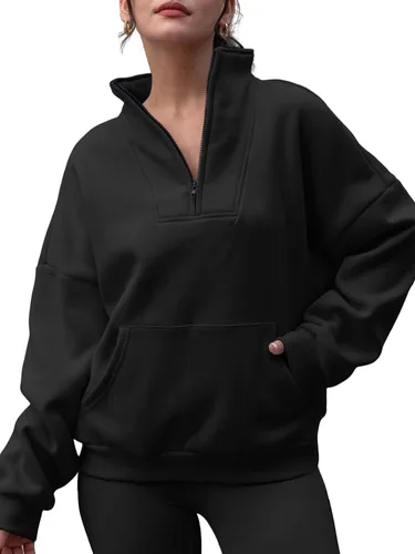 Vista 5 de Trendy Queen Sudaderas con media cremallera, sudaderas con capucha de gran tamaño, suéteres de otoño 2023 Y2K ropa de invierno