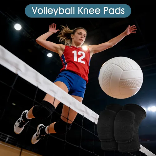 Vista 4 de Rodilleras de voleibol, 1 par de rodilleras negras suaves para mujeres, jóvenes y niñas, para deportes, baile, fútbol, yoga, tenis, correr