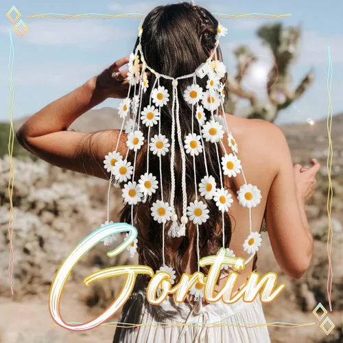 Vista 6 de GORTIN Diadema de girasol iluminada con flores de margarita, accesorios para el cabello hippie bohemio para mujer