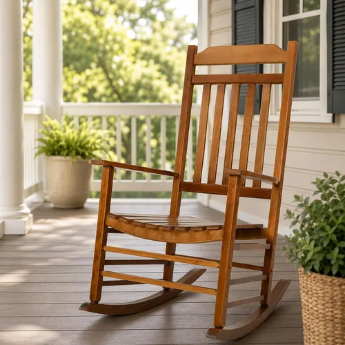 Vista 14 de Kozyard Mecedora de madera, silla mecedora de madera maciza para exteriores con respaldo alto y asiento de listones, mecedora ergonómica