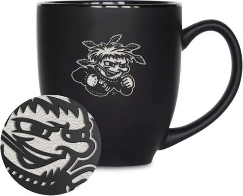 Vista 170 de Rico Industries - Taza de cerámica mate negra con grabado láser estándar de 15oz para NCAA (escuelas T & U) - Para bebidas calientes o frías