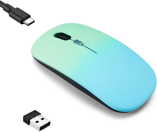 Vista 9 de Paquete de 10 ratones inalámbricos Bluetooth, LED de doble modo recargable, silencioso y delgado, portátil (receptor BT5.2+USB), mouse