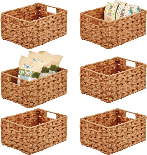 Vista 14 de mDesign Cesta organizadora de almacenamiento de alimentos tejida para cocina, despensa, caja organizadora de contenedores para armarios, estantes