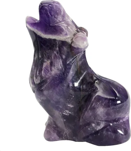 Vista 9 de Estatuas de lobo aullador de piedra de aventurina verde, 2 pulgadas, tallada a mano, animales sentados, lobos sentados, escultura de cristal curativo