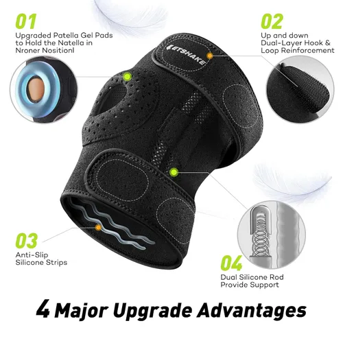 Vista 4 de LETSHAKE Rodillera para mujeres y hombres, alivio del dolor de rodilla con estabilizadores laterales de resortes 1.5X y almohadillas de gel