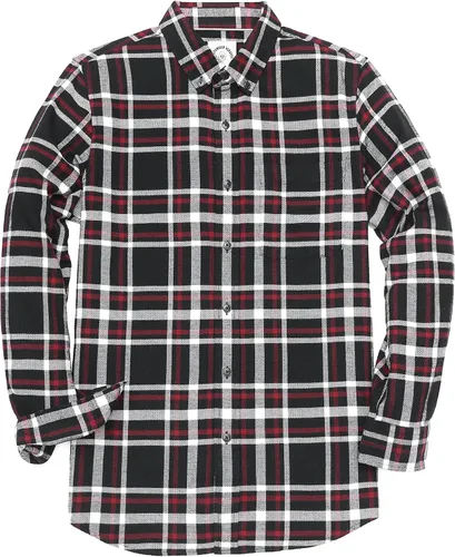 Vista 23 de Dubinik® Camisa de franela, para hombre, de manga larga, a cuadros, suave, 100% algodón, informal, con botones, ajuste regular Gris Negro