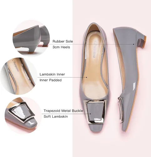 Vista 4 de C.Paravano Zapatos de tacón grueso con punta cerrada para mujer Tacones bajos de cuero Tacones bajos de punta cuadrada Zapatos de tacón de vestir