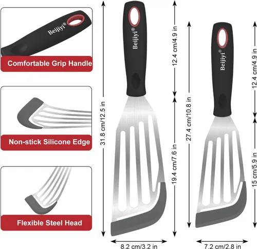 Vista 6 de Espátula de pescado de silicona de 2 piezas para utensilios de Gris