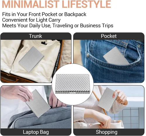 Vista 44 de BONSYL® Soporte para tarjetas de crédito, cartera delgada de metal con bloqueo RFID, con 6 ranuras para tarjetas, para mujeres y hombres.