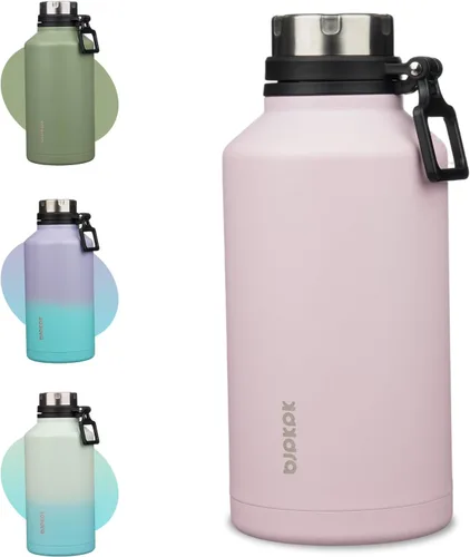 Vista 26 de BJPKPK Botella de agua aislada de 24 onzas con asa, sin BPA, botella térmica de viaje de acero inoxidable reutilizable, botella de agua grande, Negro