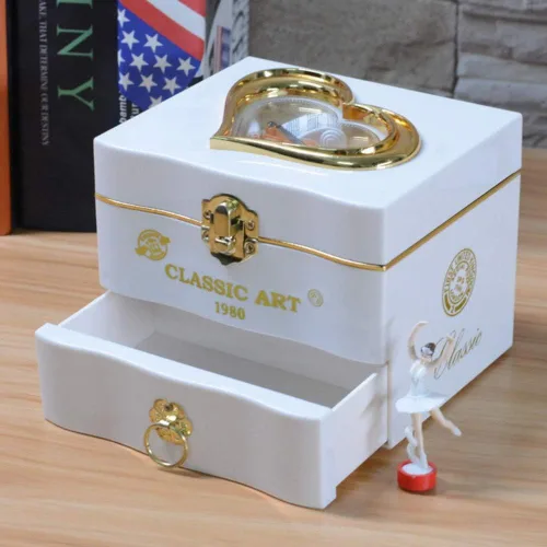 Vista 3 de Coherny Joyero musical para niñas, caja de música de bailarina giratoria, organizadores de joyas con cajones de espejo, regalos de Pascua