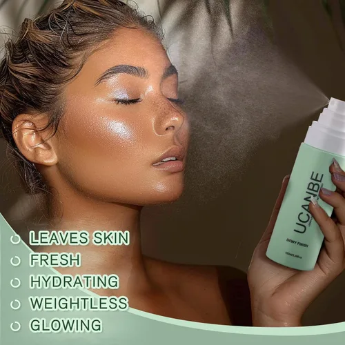 Vista 5 de UCANBE Spray fijador de maquillaje, acabado húmedo de larga duración, maquillaje en aerosol hidratante, bruma facial de secado rápido para brillo