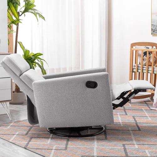 Vista 3 de LUMISOL Silla reclinable giratoria para adultos, silla deslizante giratoria para guardería, sofá individual reclinable manual, tapizada en lino