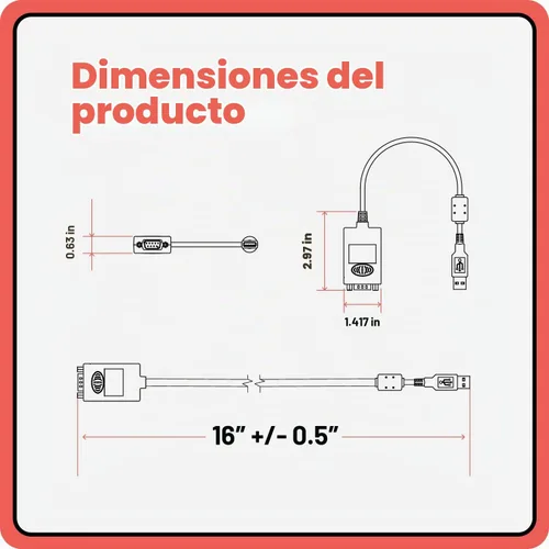 Vista 5 de Gearmo Adaptador USB a serie RS-232 - Chipset FTDI original, luces indicadoras LED de doble color, Plug & Play, utiliza dispositivos seriales DB9