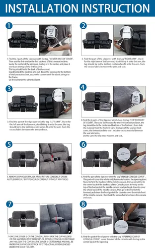 Vista 7 de Funda reclinable con funda de consola central, 8 piezas de terciopelo elástico para sofá reclinable seccional con portavasos, funda reclinable de 2