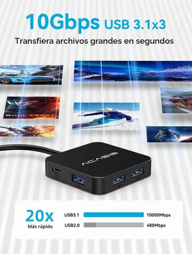 Vista 4 de ACASIS - Adaptador multipuerto USB C de 4 pies de largo 10 Gbps, HDMI 4K 60 Hz Negro