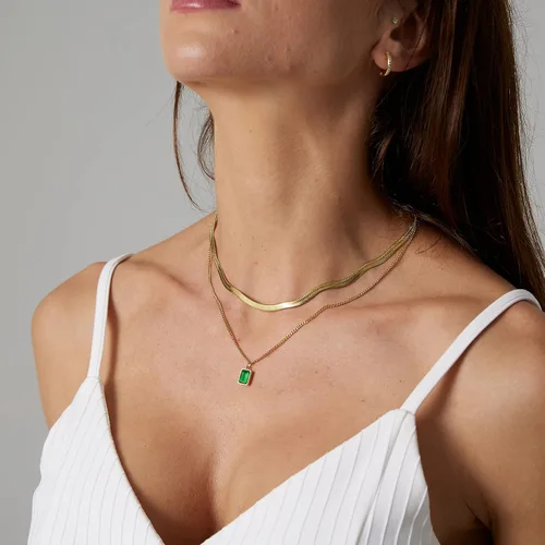 Vista 3 de Tasiso 14K Gold Filled Herringbone Choker Necklace Set Double Layer Snake Chain Herringbone Chain Necklace Layering Necklace Set Cuban Chain