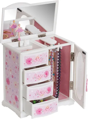Vista 3 de Mele & Co. Caja para guardar joyería con forma de armario, con margaritas y brillos