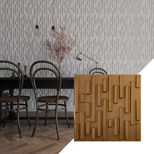 Vista 8 de Ekena Millwork 19 5/8 pulgadas de ancho x 19 5/8 pulgadas de alto, ladrillo escalonado EnduraWall decorativo 3D, cobre envejecido