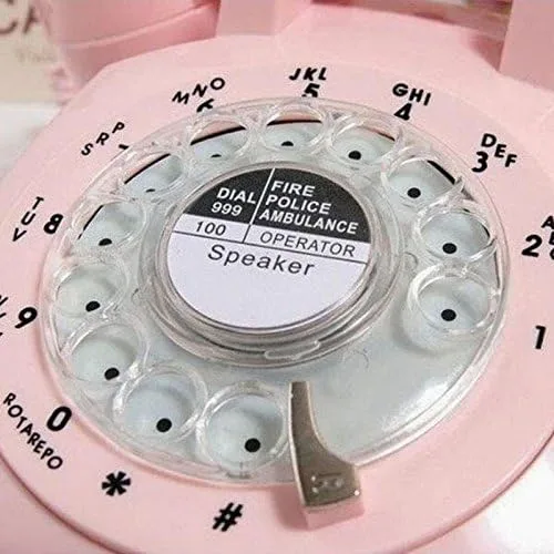 Vista 2 de 1960's Style Pink Retro Old Fashioned Rotary Dial Home Teléfono con anillo de metal
