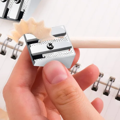 Vista 4 de cobee 10 sacapuntas, sacapuntas de metal de mano con agujeros dobles, mini afilador de lápices para niños, lápices afiladores para adultos y niños