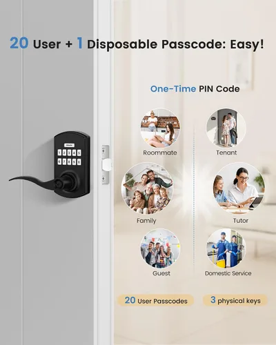 Vista 5 de Hidalife Cerradura de puerta con teclado con asa, entrada sin llave para puerta delantera, modo de paso manual, negro mate