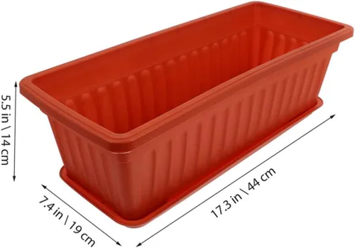 Vista 3 de Maceta rectangular de plástico para plantas de interior, jardinería, macetas de metal, macetas de cactus con bandeja, cuenco para suculentas
