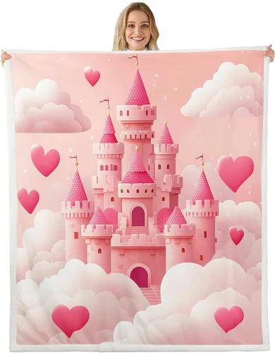 Vista 28 de Princess Flannel Blanket All Seasons,Rainbow Cloud Stars Butterfly Bed Blanket for Kawaii Home Decor,Dreamy Fairy Tale Castle Blanket for Kids Girls