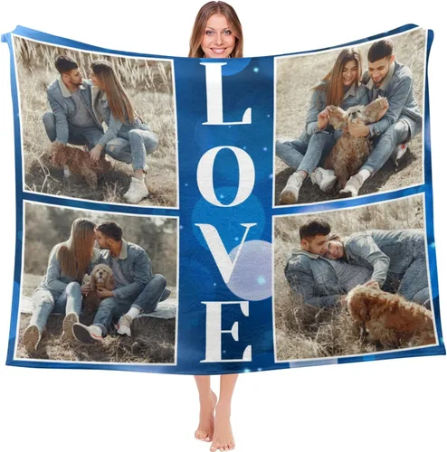 Vista 21 de Mantas personalizadas con fotos, mantas de cumpleaños personalizadas, regalos para adultos, niños, niñas, manta de collage de fotos personalizada