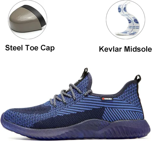 Vista 2 de SUADEX Zapatos indestructibles con punta de acero para hombres y mujeres, zapatos de seguridad para el trabajo, zapatos de construcción industrial