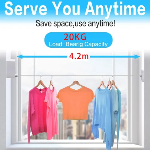 Vista 4 de Tendedero retráctil Línea de ropa para interiores y exteriores Línea de secado de ropa resistente Estante de secado de ropa montado