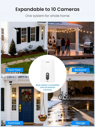 Vista 4 de Cámaras de seguridad solares inalámbricas para exteriores, kit de 2 cámaras expansible a 10H, cámaras sin suscripción para sistema de seguridad