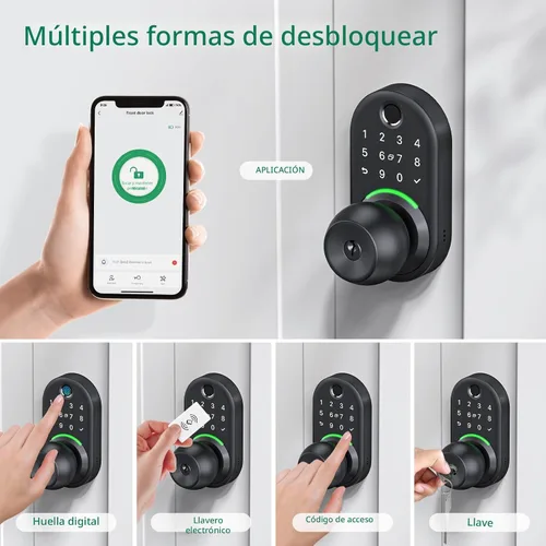 Vista 2 de Cerradura inteligente de perilla de puerta con teclado, cerradura de manija