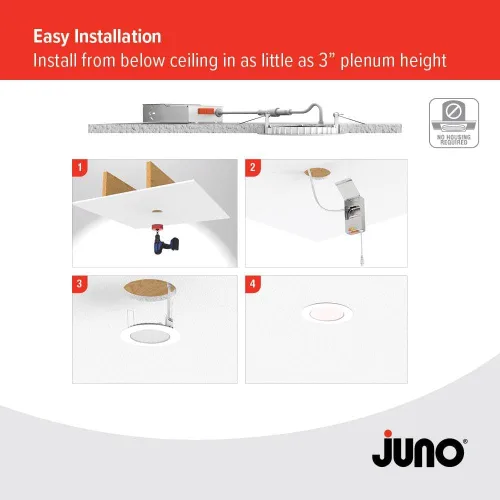 Vista 7 de Juno Luces LED empotrables redondas de 4 pulgadas, luz descendente de oblea deflectora, temperatura de color blanco conmutable 5 en 1, brillo
