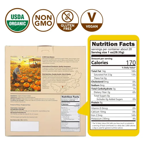Vista 2 de SUNGIVEN Semillas de Calabaza Orgánicas 28 Oz Peladas Crudas Sin Gluten Sin OMG Veganas para Hornear Ensalada Desayuno Merienda