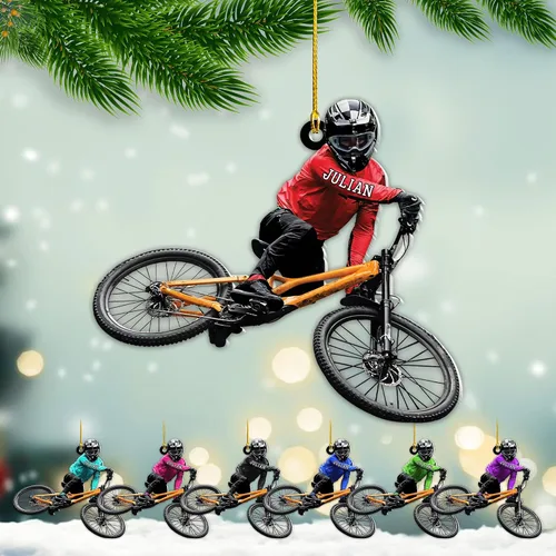 Vista 12 de Adorno personalizado para ciclismo de montaña, nombre personalizado y adorno para árbol de Navidad del año 2025, regalos de ciclista de montaña