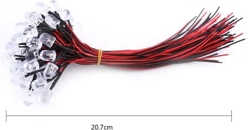 Vista 5 de Walfront Luces LED, 50 lámparas redondas precableadas blancas de 0.394 in para proyectos de ciencia y electrónica de 3/5/0.394 in, tamaños DC9-12V