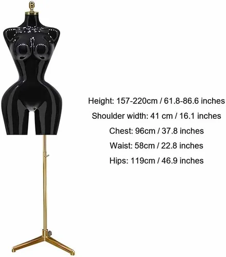 Vista 2 de Torso de maniquí femenino ajustable con base de metal, 61.8 in de altura para exhibición de ropa al por menor, perfecto para tiendas de moda