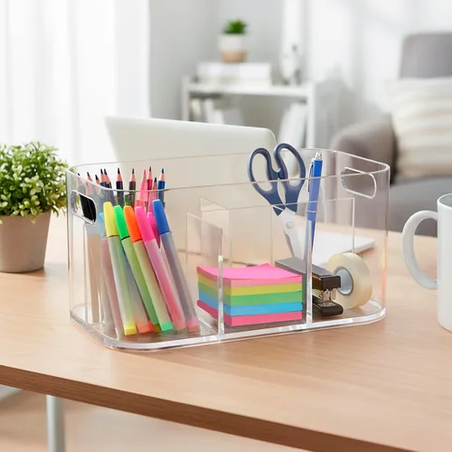 Vista 4 de STORi Bliss Organizador de Almacenamiento de Cosméticos de Plástico de 5 Compartimentos Transparente Contenedor de Maquillaje Rectangular